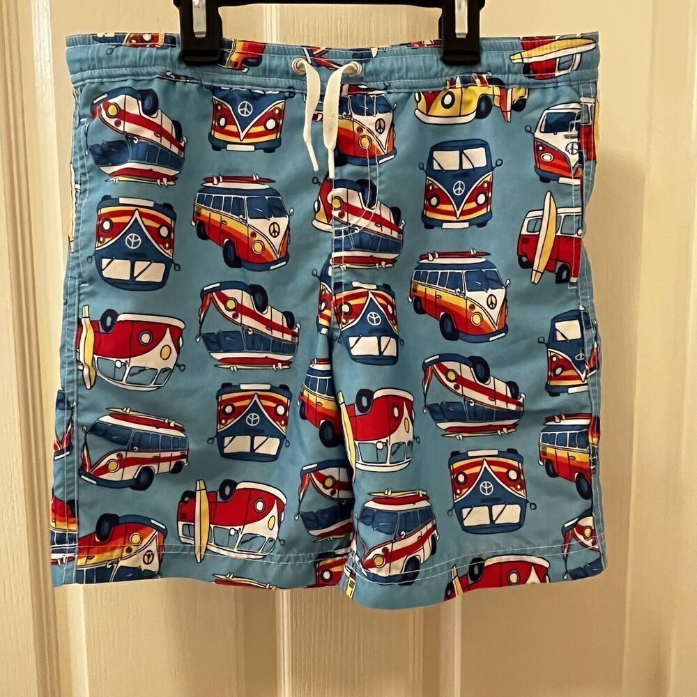 Hanna Andersson Blue Surf Bus Van Campervan Swim Trunks Shorts Boys SZ 130 US 8
